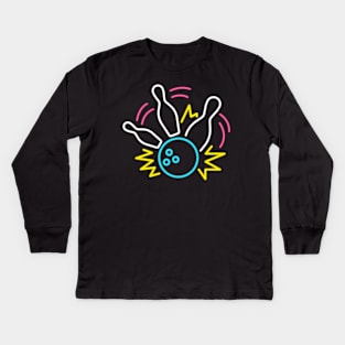 80s Retro Neon Sign Strike Bowling Kids Long Sleeve T-Shirt